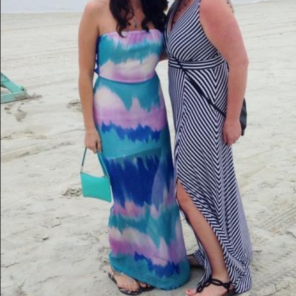 Bebe maxi strapless tie dyed dress XS
